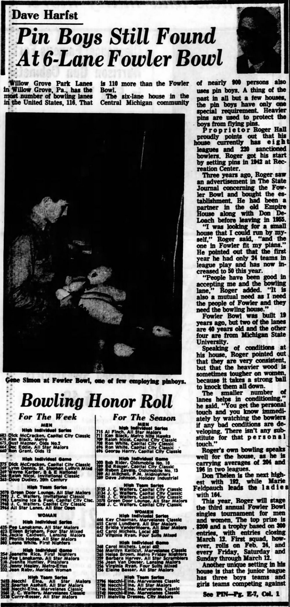 E-Lanes Sports Bar & Bowling (Fowler Bowl) - Jan 1967 Article On Pin Boys (newer photo)